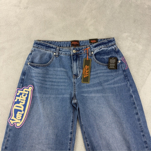 Von Dutch NWT Women's Size 30x32 Extra Wide Leg Flare Jeans Y2K Embroidered - Picture 9 of 16